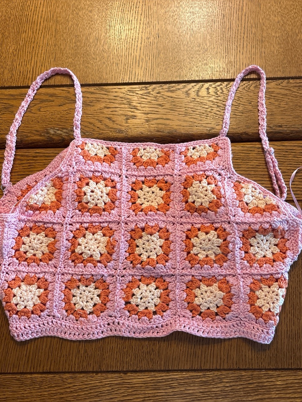 Crocheted Cami Top in Pink, Peach & Cream